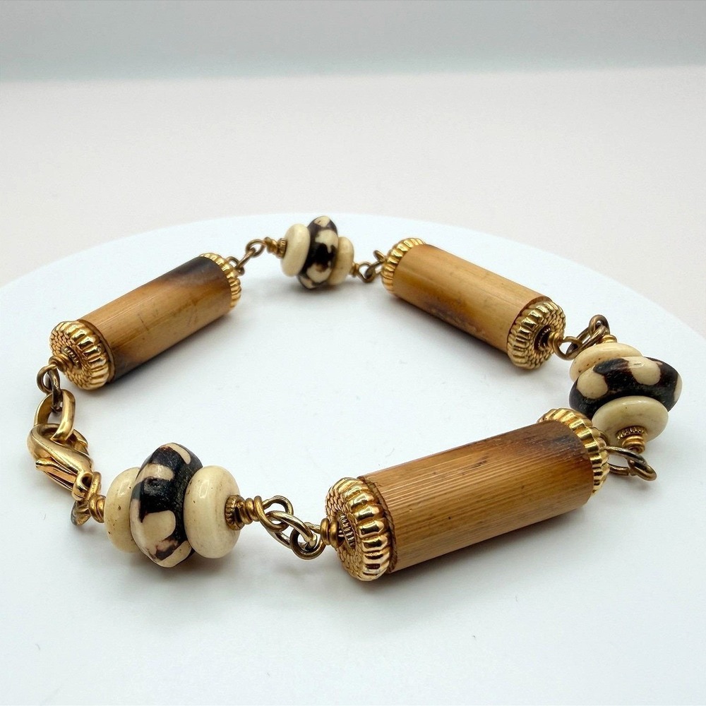 Vintage 90s Gold‎ Tone Beaded Bracelet Boho Women's Classic Fashion Jewelry